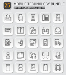 Modern mobile technology outline icons bundle for user interface design vector collection