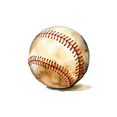 Vintage Baseball Clipart &ndash; Hand-Painted Watercolor Baseball Ball with Red Stitching, Transparent Background PNG, 300 DPI High Resolution, Isolated Sports Element for Digital and Print Projects