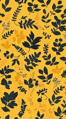 Yellow Background with Dark Silhouettes of Plants