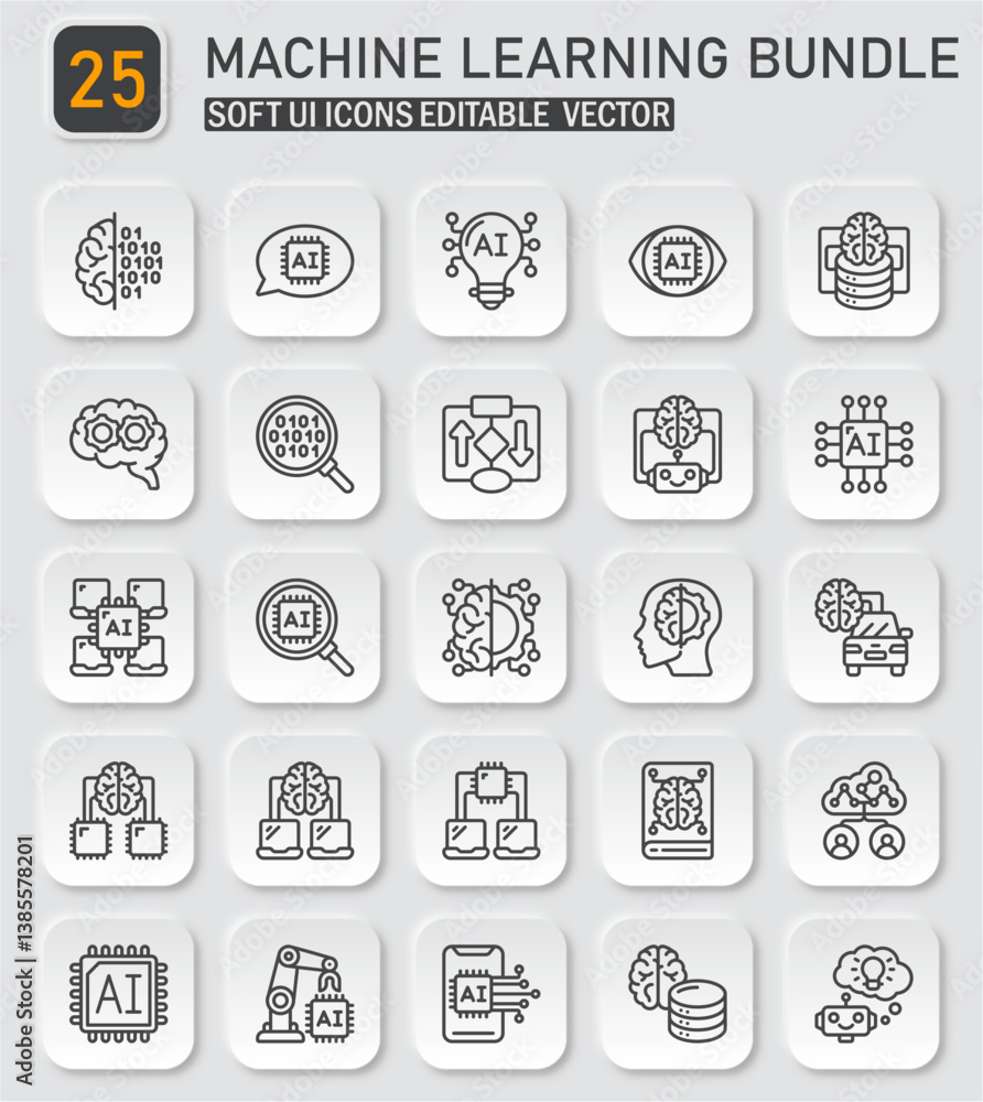 Poster comprehensive collection of icons depicting various artificial intelligence concepts and machine lea
