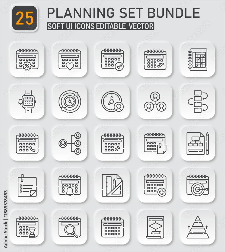 Poster comprehensive scheduling and planning icon set for design interface projects