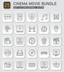 Neumorphic Cinema and Movie Icon Set for User Interface Design Vector Pack