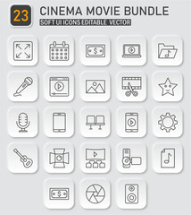 Cinema and Multimedia Production Icon Collection Set for Neumorphic Designs