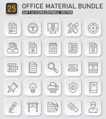 Collection of 25 Soft UI Office Material Icons for Editable Vector Graphics