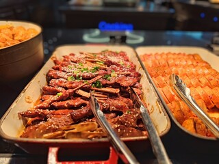 Delicious Yakitori Skewers at a self service buffet restaurant in a luxury hotel