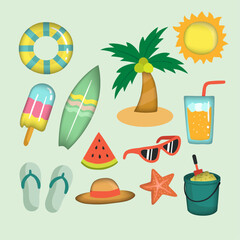 可爱卡通夏天沙滩太阳叶子挖沙子