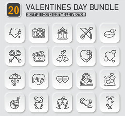 Fototapeta premium Valentines Day linear icon bundle, a modern collection of romance symbols