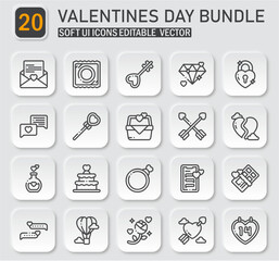 Romantic Valentine's Day Icons Collection in Soft UI Style for Web and Mobile Design