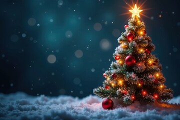 Decorated Christmas tree with snowflakes and lights, Snowflakes, Winter