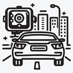 Car parking sensor line icon, rear or front road view, backup camera, assist highway safety, alarm vehicle security, editable stroke vector