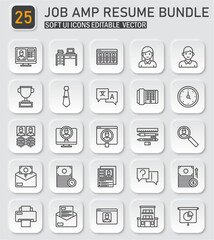 Collection of job search and resume preparation vector line icons set bundle