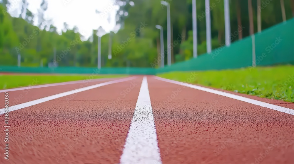Poster close-up view of running track with grass background