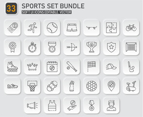 Modern sports equipment and activity icons collection for graphic design projects