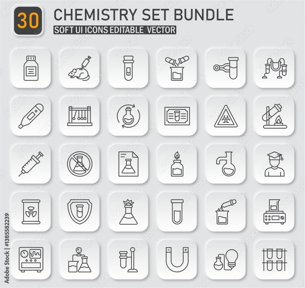 Poster extensive collection of soft ui icons representing diverse chemical elements