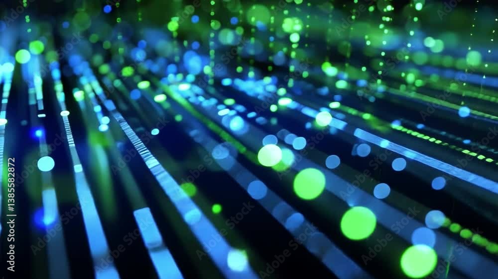 Poster vibrant abstract background with glowing blue and green particles dynamic digital technology experie