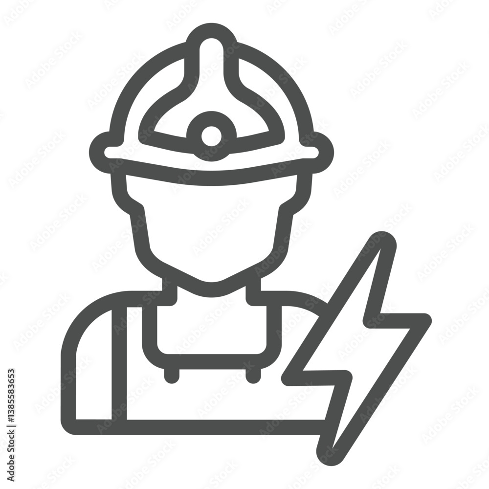 Poster electrician with helmet and lightning line icon, electrical service concept. vector graphics. man wi