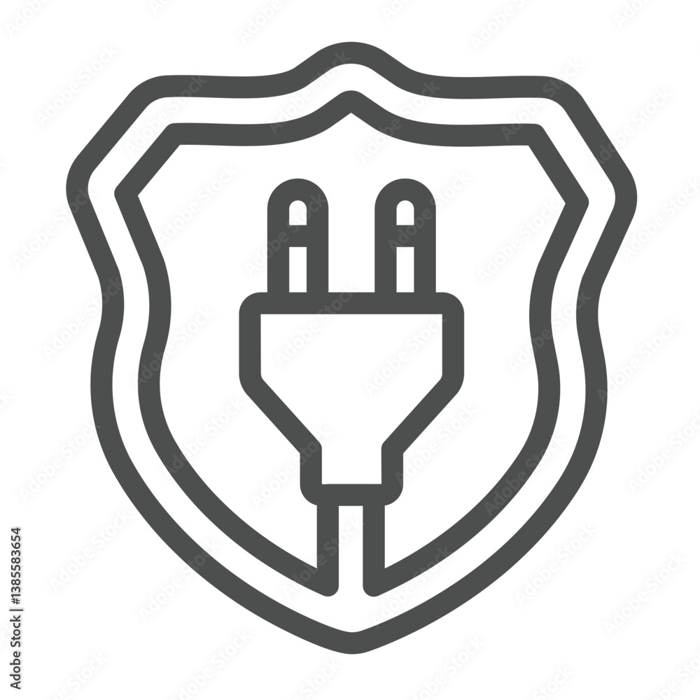 Aufkleber fork on safety emblem line icon, electrical service concept. vector graphics. shield with plug and c