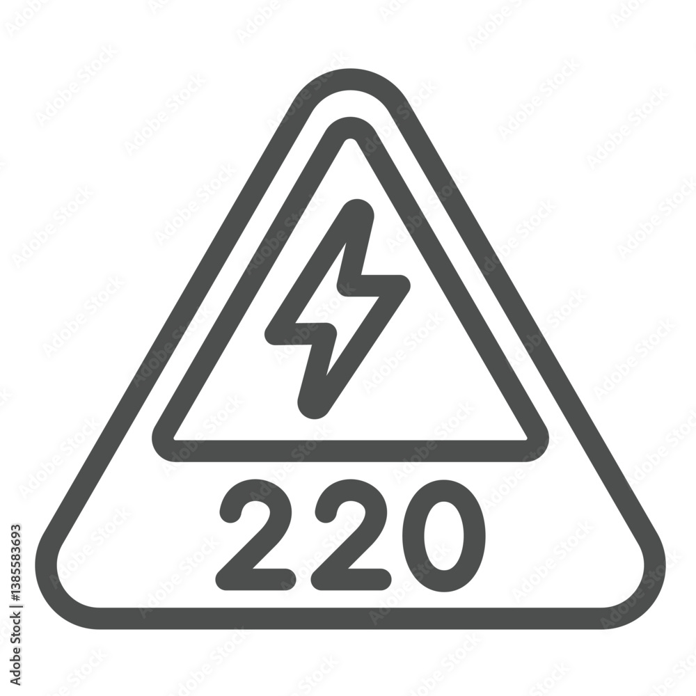 Poster warning triangle with lightning line icon, electrical service concept. vector graphics. two handred 