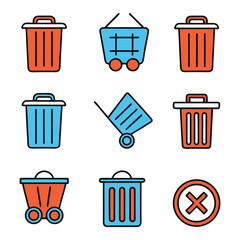 Minimalist Trash Can and Recycling Icon Set Vector.