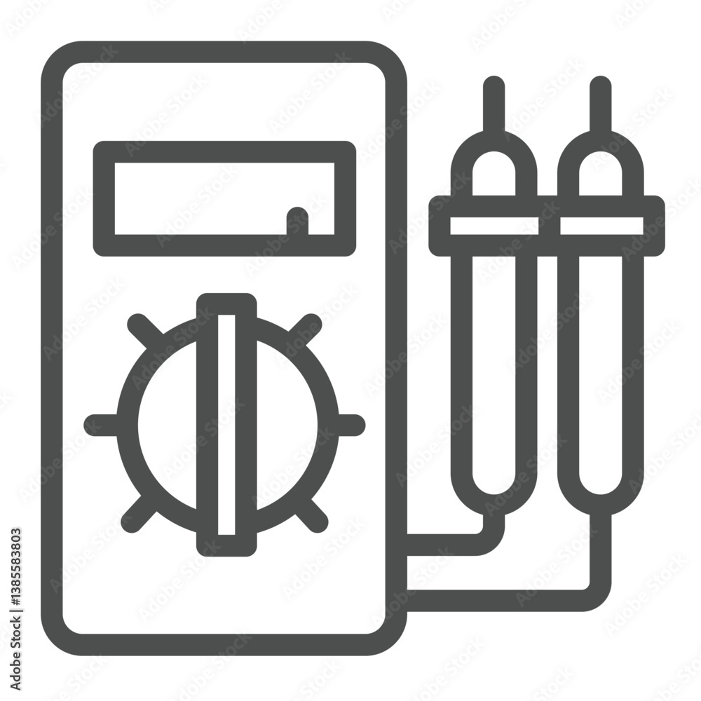 Poster multimeter tester with pins line icon, electrician service concept. vector graphics. portable measur