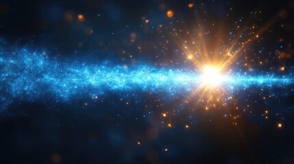 Cosmic Energy: A vibrant, digital depiction of an interstellar energy beam, showcasing a celestial display of light and particles, evoking wonder and the unknown.