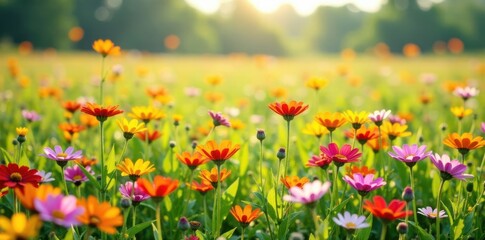 Naklejka premium Field of Wildflowers in Bloom , wildflower field, natural scenery