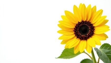Fototapeta premium Bright yellow sunflower against pure white backdrop, brilliant, special