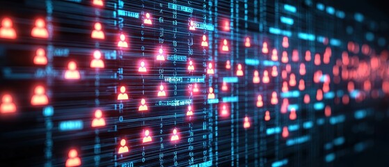 Obraz premium Abstract digital network visualization with glowing nodes, data flow, and interactive user connections in a futuristic design