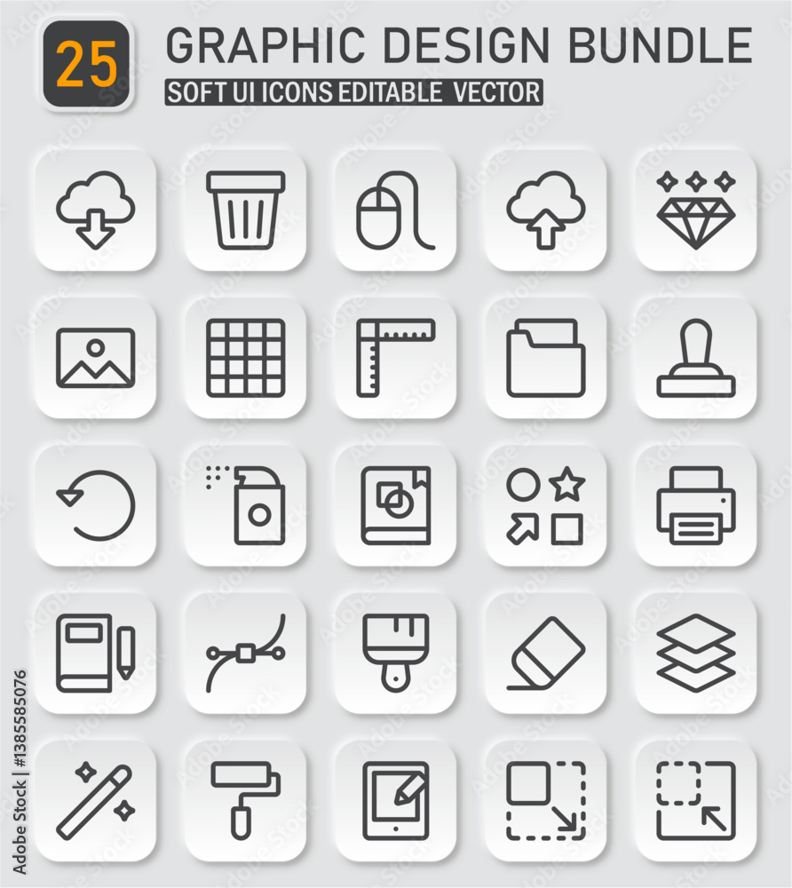 Poster versatile graphic design icon set: collection of editable soft ui style vector icons