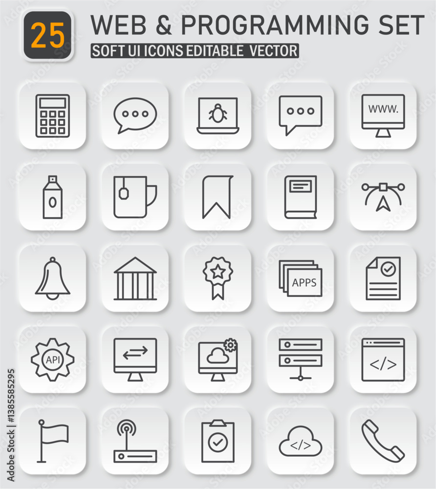 Poster Diverse vector icons collection for web development and programming interface design