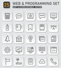 Diverse vector icons collection for web development and programming interface design
