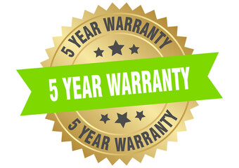 Obraz premium 5 year warranty. 5 year warranty round green and gold label isolated on transparent background