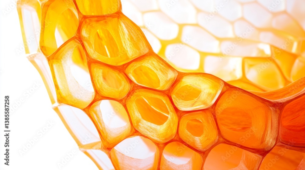Wall mural a close-up view of vibrant honeycomb structures. the image shows beautiful orange and white patterns