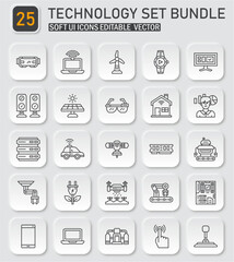 Diverse technology elements represented in a minimalist icon collection pack