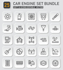 Automotive Engineering Vector Icon Collection: Car Engine Components and Maintenance