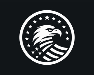 American Eagle Logo Design Icon. Silhouette Eagle Bird Vector Illustration. Black and White Eagle Bird Logo for T-Shirts and Branding.