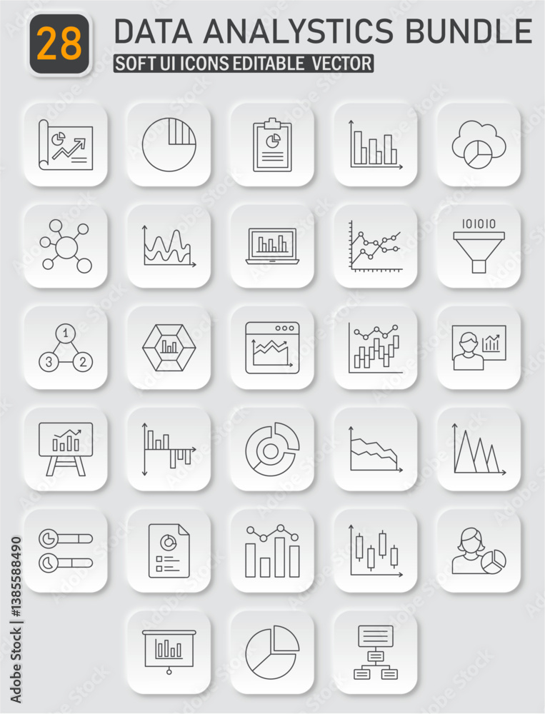 Poster comprehensive data analytics icon bundle for business intelligence reports