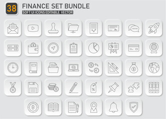 Comprehensive finance icon collection with a soft UI style for business solutions