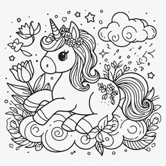 Cartoon unicorn outlined for coloring book isolated on a white background stock illustration