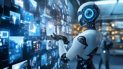 An AI powered system enhancing digital content creation by analyzing real time audience preferences and trends, futuristic AI-driven content platform, Creative technology style
