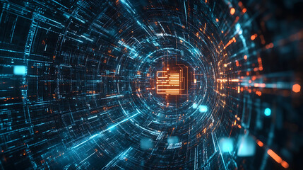 Obraz premium A cybersecurity defense interface, digital cyber grid with floating holographic shields, Cyberpunk style