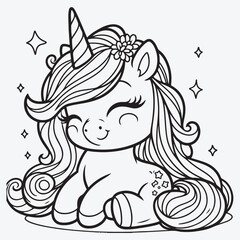 Cartoon unicorn outlined for coloring book isolated on a white background stock illustration