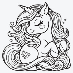 Cartoon unicorn outlined for coloring book isolated on a white background stock illustration