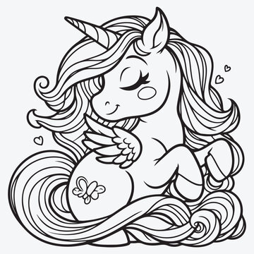 Cartoon unicorn outlined for coloring book isolated on a white background stock illustration