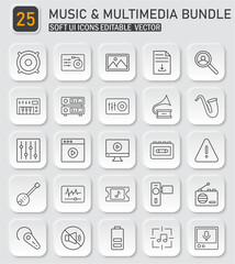Soft UI Music and Multimedia Vector Icons Bundle for Creative Projects