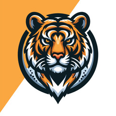 Bold Tiger Head Graphic Illustration with Striking Orange and White Markings