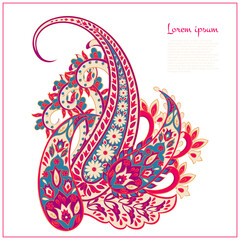 Paisley pattern in indian batik style. Floral vector illustration