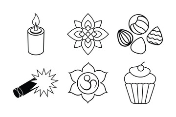 Diwali Celebration Candle Flower Nuts Sparkler and Sweet Cupcake