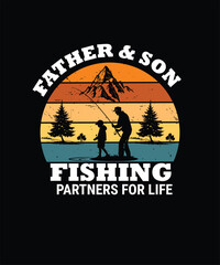 Father and Son Fishing Partners for Life, Vintage Design