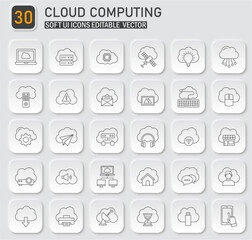 Set of minimalist cloud computing icons for modern digital interfaces